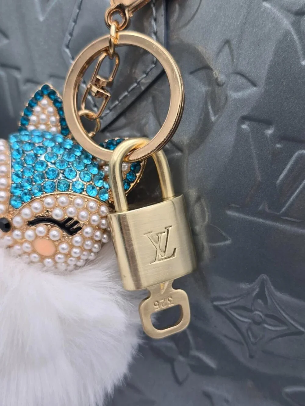 Louis Vuitton Gold Lock 🔒 Authentic LV Key + Unbranded Fox Pom-pom Bag Charm